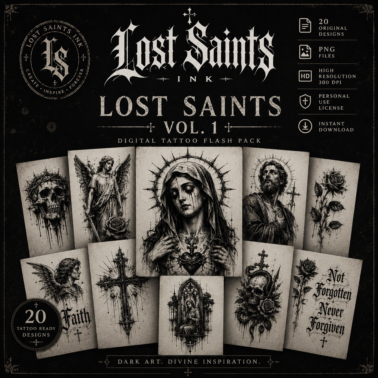 Lost Saints Vol. 1 – Digital Tattoo Flash Pack
